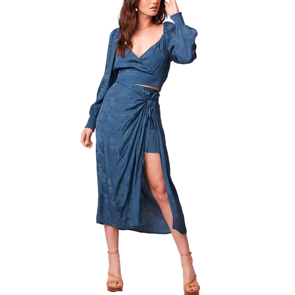 BAND OF THE FREE CELENE DEEP TEAL LAYERED MIDI SKIRT